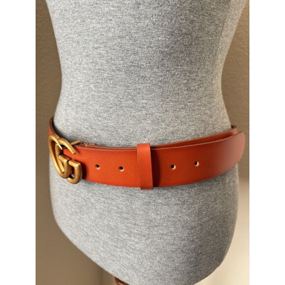 Gucci Size 90/36 GG Marmont Burnt Orange Double G Buckle Wide Leather Belt - Picture 3 of 9